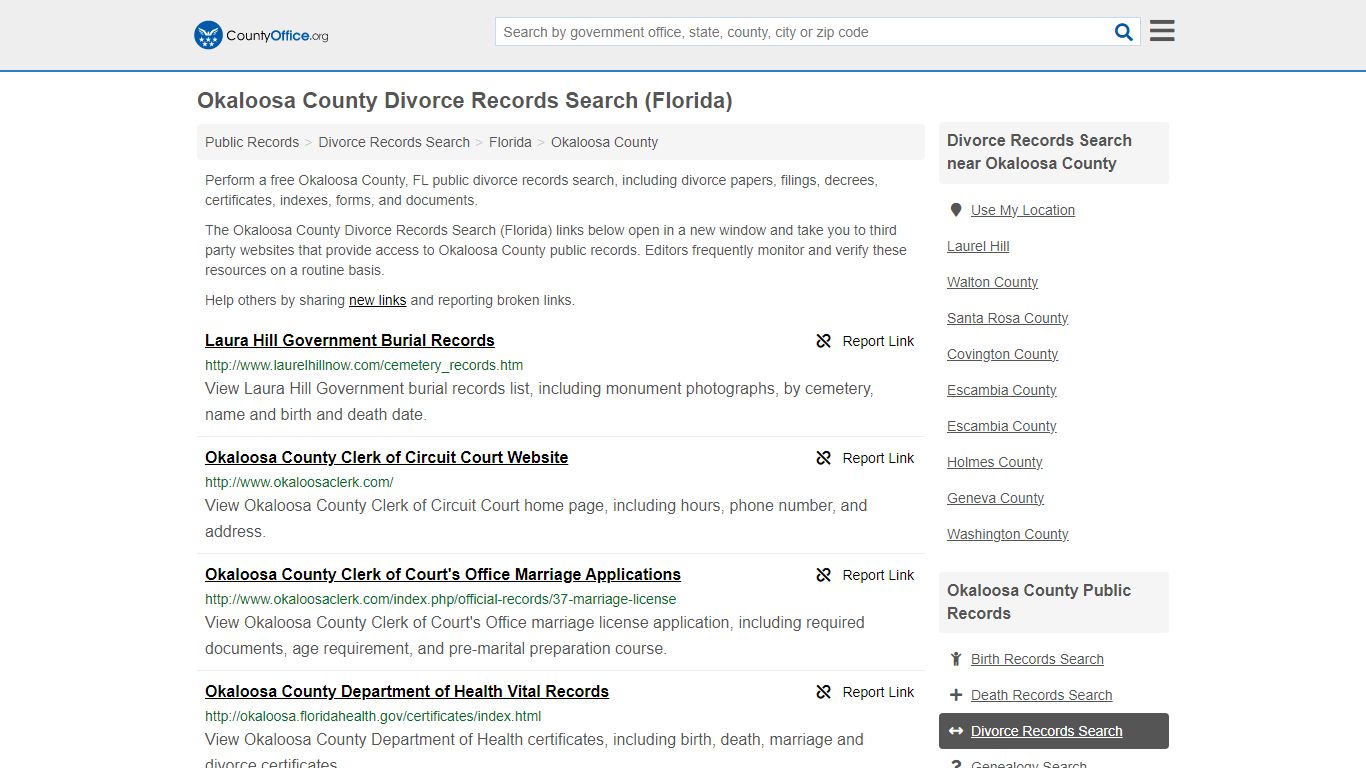 Okaloosa County Divorce Records Search (Florida) - County Office