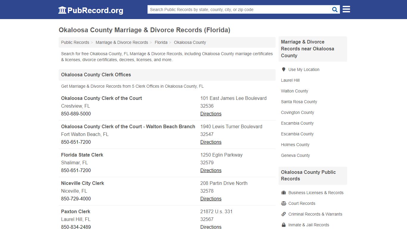 Okaloosa County Marriage & Divorce Records (Florida)